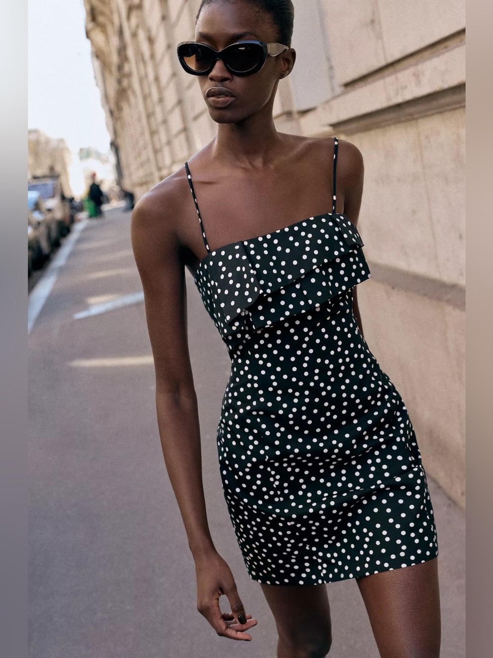 NWT Zara Black and White Polka Dot Mini Dress